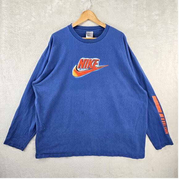 Nike Other - Vintage Nike Shirt Mens XXL Blue Center Swoosh Long Sleeve Hit 90s Y2K USA Made
